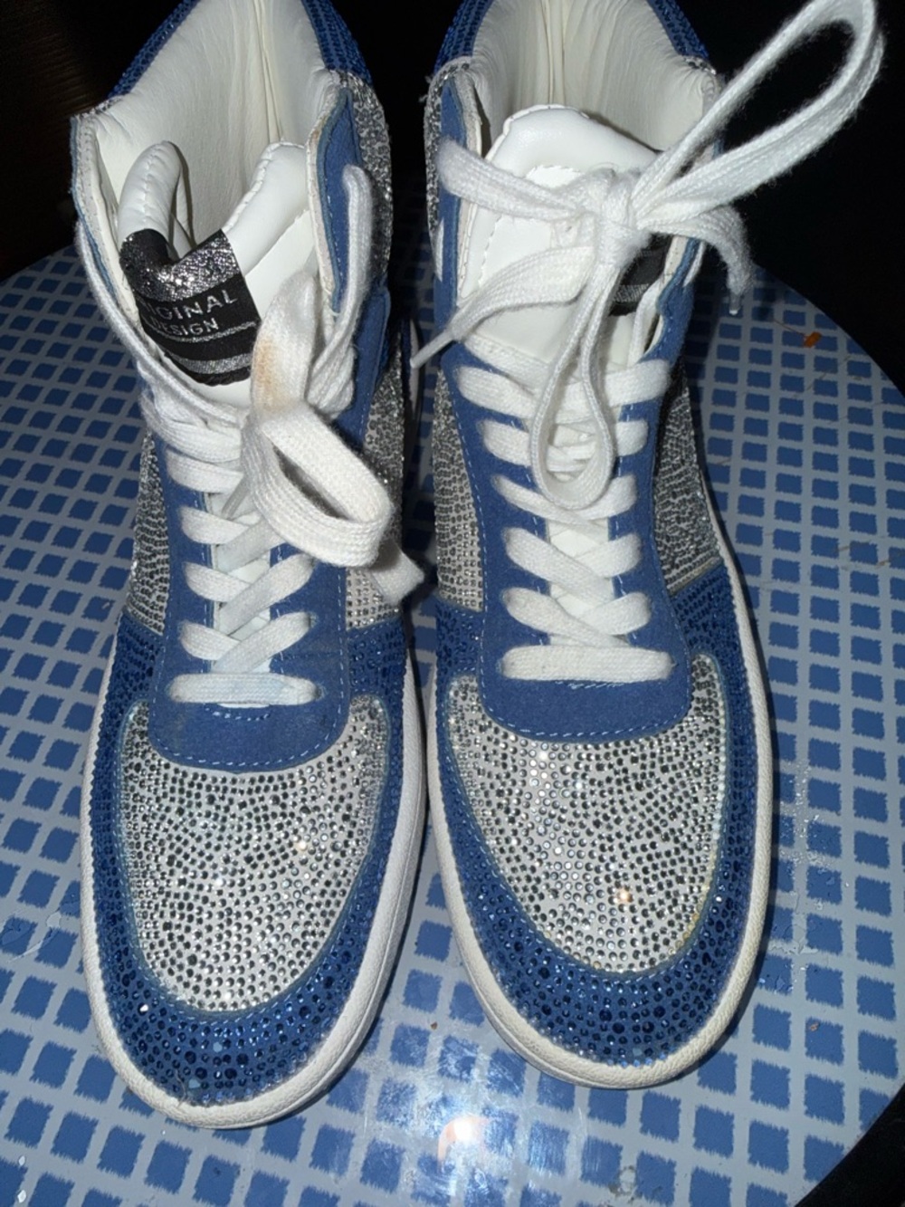 Blue and Silver Crystal Accent Women's High-Top Sneakers